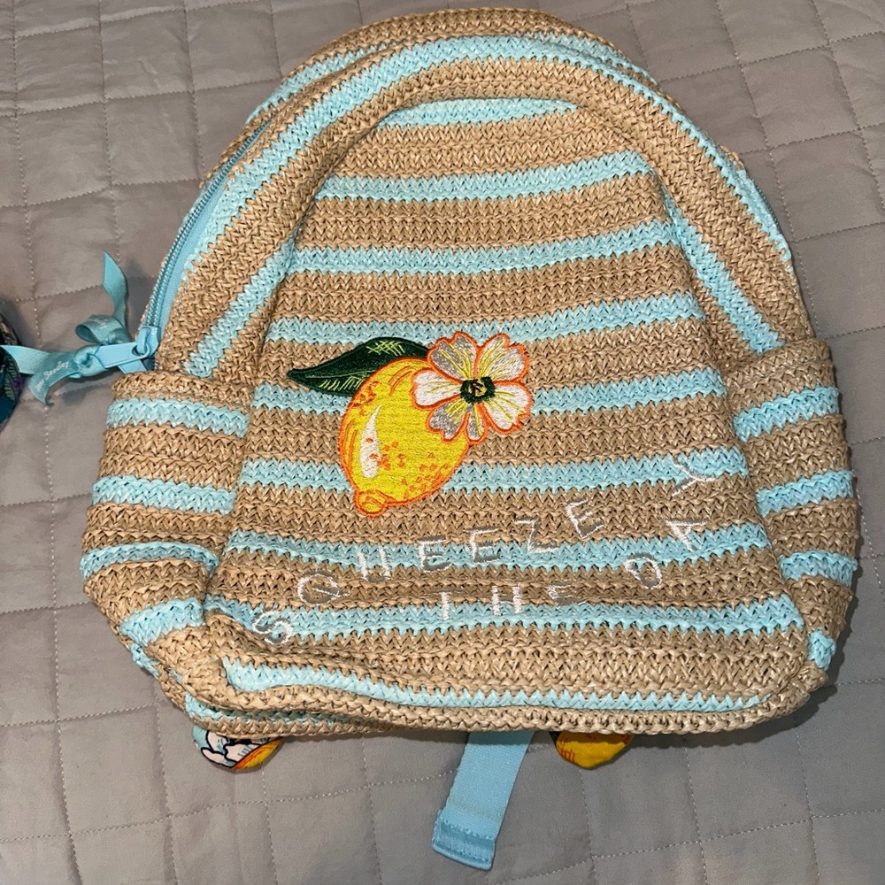 Vera Bradley Striped Straw Backpack in Lemon Grove